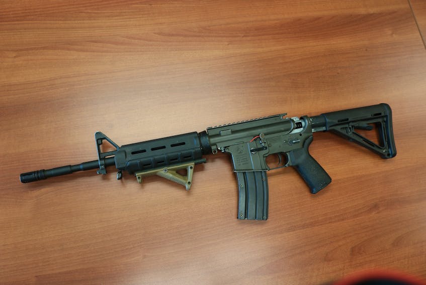 The airsoft gun confiscated after an incident in Summerside where witnesses allege a man was carrying the weapon and displaying it as if it were a real assault rifle.