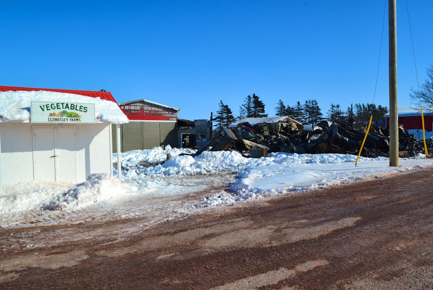 A West Prince vegetable farm lost its main equipment storage building and contents to fire Monday night. The owners of Clohossey Farms in Nail Pond, who supply local stores and farmers markets and operate a roadside stand, lost all of their planting equipment, but they hope to put a cropping as usual this spring.