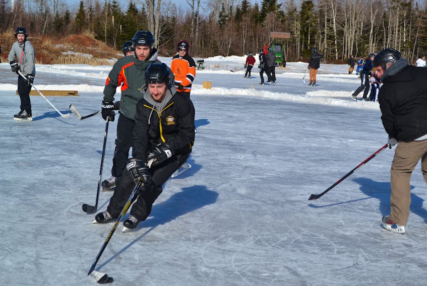 Action from last year’s P.E.I. Pond Hockey championship tournament. Although the venue is moving to the Mill River Resort this year, it remains a major fundraiser for the West Point Fire Department.