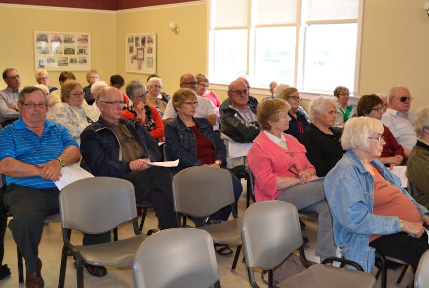 Tyne Valley and area residents listen to presentations during the annual meeting of the Stewart Memorial Hospital Foundation.