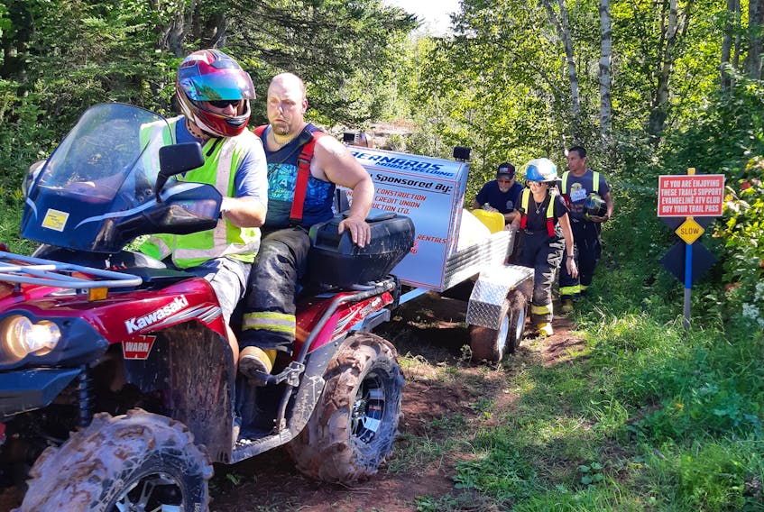 Firefighters, paramedics, RCMP and members of the Evangeline ATV Club helped rescue an ATV rider in distress near Richmond, Thursday.
