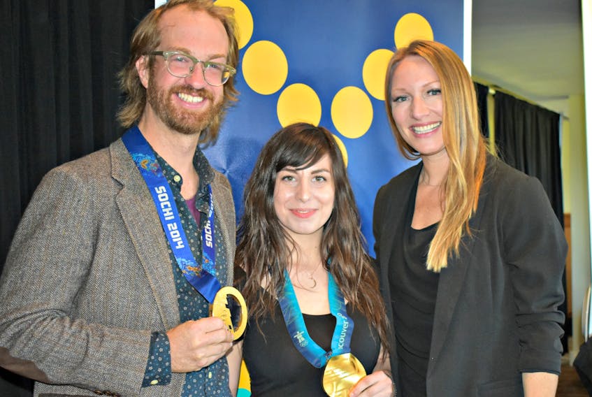Adam MacLean, from left, Nouhad Mourad, and double gold medalist Heather Moyse.