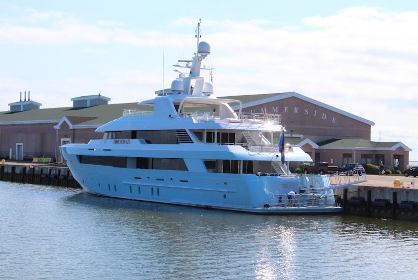The Time For Us mega-yacht docked in Summerside, Friday.