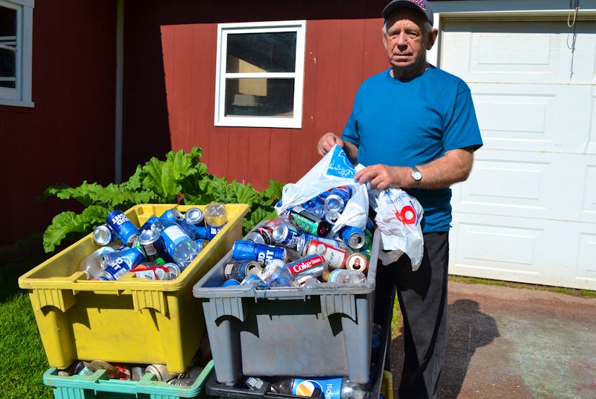 After filling 29 fish tubs with recyclables in two months, Alberton resident Bobby Henderson’s regular walks have him well on his way to supporting more children in Africa. Proceeds from just two plastic water bottles or one beer bottle will provide breakfast to a child at the Fruitful Vine school in Kamanga, Zambia.