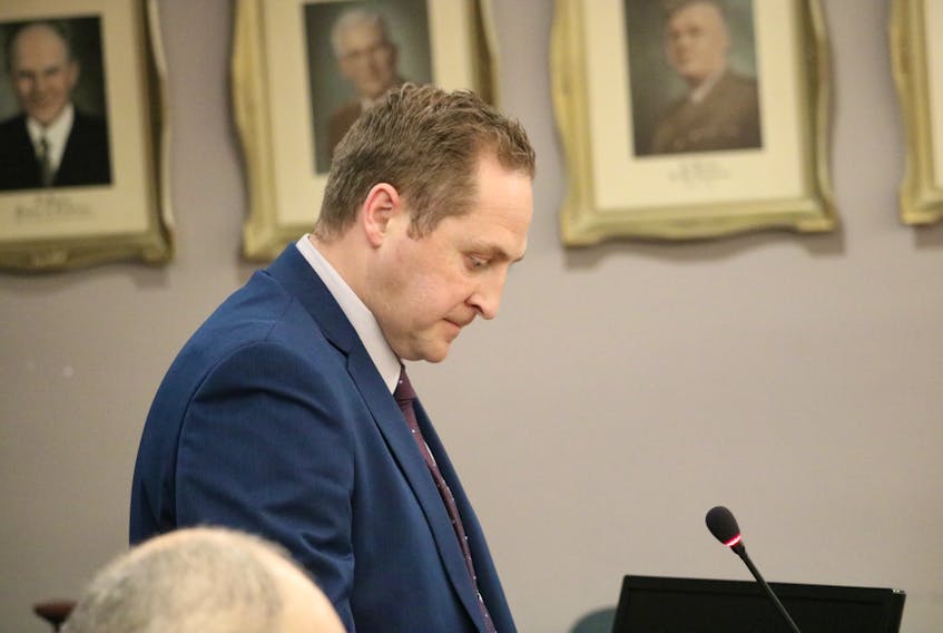 Coun. Cory Snow presents a report during a recent Summerside Monthly Council meeting.