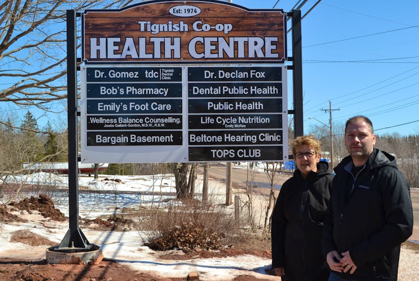 Wayne Ellsworth and Leah Kinch, president and vice-president of the Tignish Health Co-op Centre, welcomed a Liberal Party of P.E.I. promise to open a mental health walk-in clinic at the health centre and a commitment of long-term funding for the facility.
