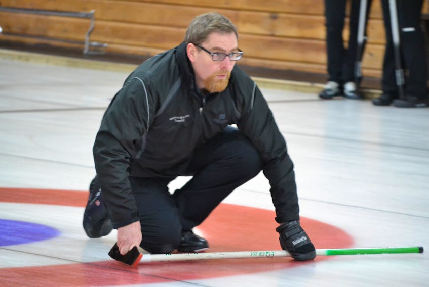 Eddie MacKenzie, skip of the defending champion team in the 2019 P.E.I. Tankard provincial men’s curling championship. MacKenzie scored a big win Thursday night over Team Jamie Newson, the team that handed him an opening draw loss the previous day.