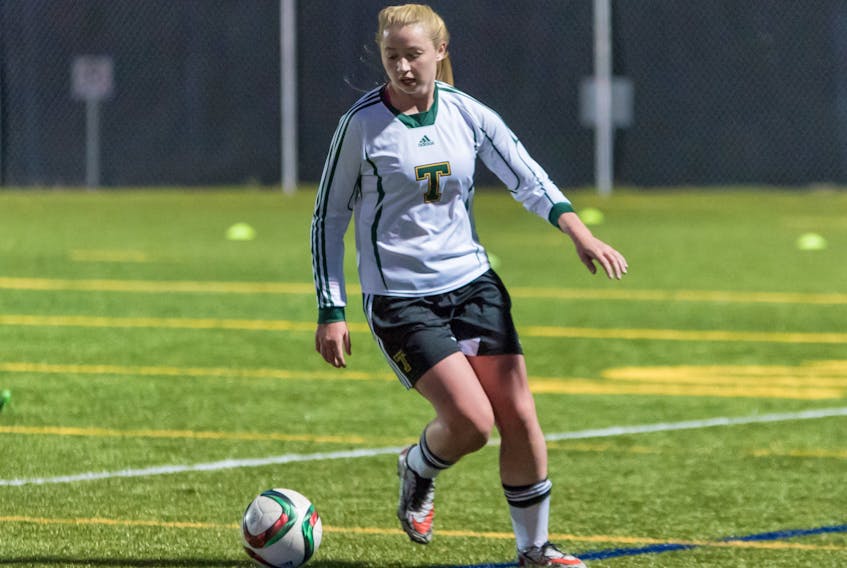 Phoebe van der Meulen of Summerside in action with the St. Thomas Tommies, who won the Atlantic Collegiate Athletic Association women’s soccer championship recently. Shawn Murphy/STU Athletics