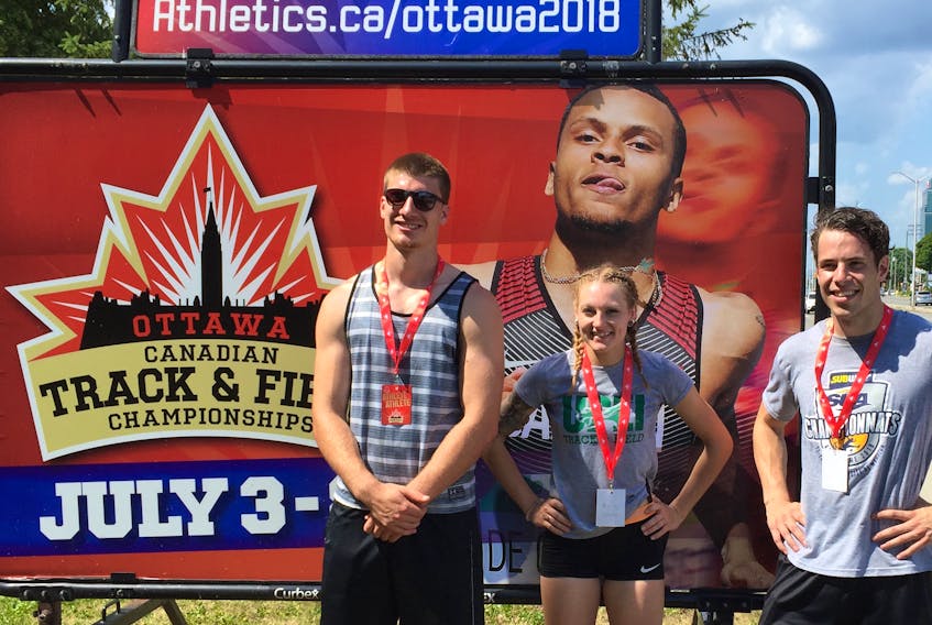 From left, Matthew Tanton, Bailey Smith and Damon MacDonald represented P.E.I. at the Canadian senior track and field championships in Ottawa last weekend.