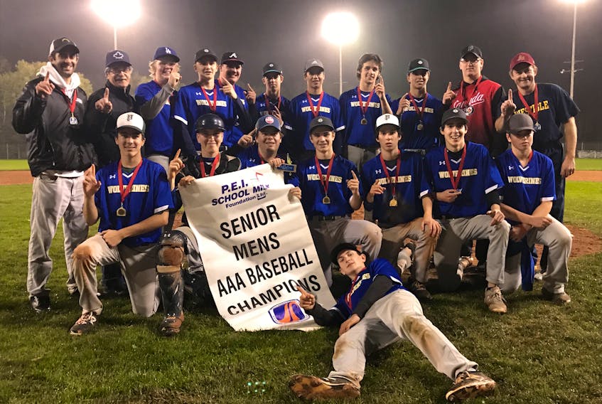 The Westisle Wolverines won the 2018 P.E.I. School Athletic Association senior AAA baseball championship at Memorial Field in Charlottetown on Tuesday night. The Wolverines defeated the Montague Vikings 8-1 in the championship game. Members of the Wolverines are Luke Dyment, front, and kneeling, from left: Connor Ellsworth, William Dorgan, Bryce Wood, Chase Gaudette, Mike McRae, Alex McRae and John Dorgan. Back row: Alex MacIntyre (assistant coach), Jim MacIntyre (head coach), Matt Williams, Aidan Williams, Kaden Rennie, Chandler DesRoches, Nathan Grigg, Cole Robinson, Garrett Culleton, Dawson Sellick (assistant coach) and Trevor Wood (manager).