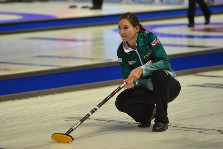Briane Meilleur in action at the 2017 Road to the Roar Pre-Trials curling event in Summerside.