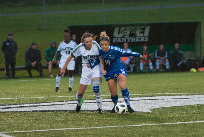 Rachel Green, 12, of Borden-Carleton in action with the UPEI Panthers during a recent Atlantic University Sport women’s soccer game against Moncton.