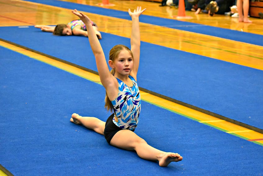 Bridget Gaudet, 10, competes in the P.E.I. School Athletic Association provincial gymnastics championships at Kensington Intermediate-Senior High School on Saturday.