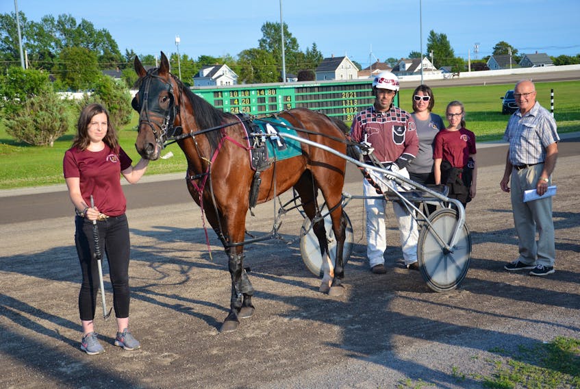 Dana Sweet of Bloomfield Station recorded his first pari-mutuel victory as a driver at Red Shores at Summerside Raceway on Wednesday night. Sweet drove Hurricane E J to a 2:02.1 victory in Race 1. Sweet also owns and trains the five-year-old bay mare.