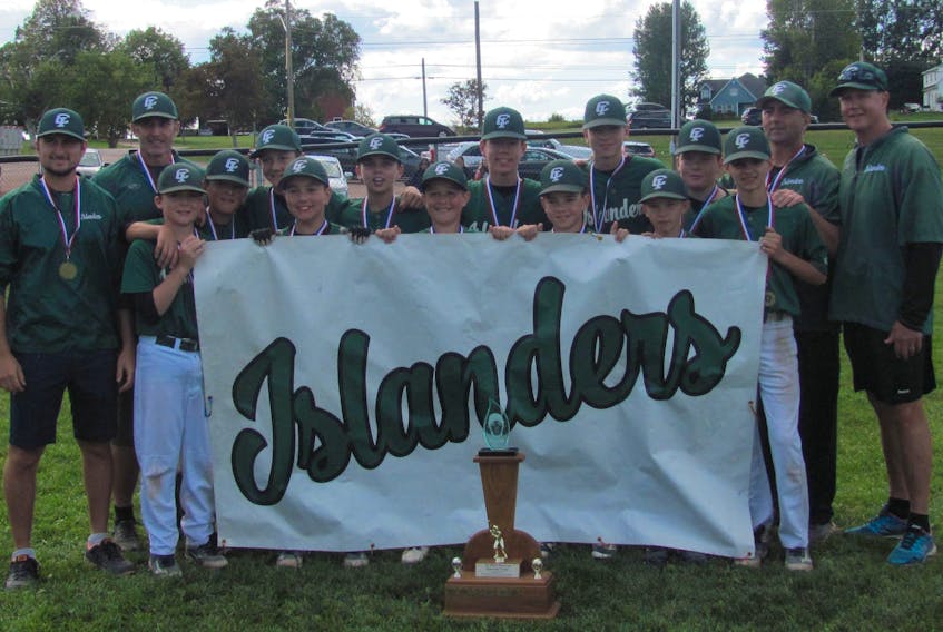The Capital District Islanders defeated the Mid-Isle Mustangs 11-1 in the title game of the recent Baseball P.E.I. provincial peewee AAA championship. The Mitch MacLean Memorial Trophy winners finished first in the league with a record of 14-1 (won-lost), and also won the provincial eliminations in August. Capital District will represent P.E.I. at the Baseball Canada 13-and-under national Atlantic championship beginning Thursday in Summerside. Members of the Islanders are, front row, from left, Cameron Sanderson, Jack Burke, Brayden Bruce, Owen Murphy, Cameron Doyle and Jack Rowell. Back row are, from left, coach Mark Arsenault, coach Chris Hedefine, Ryan Harper, Wil White, Brett Arsenault, Luke Coughlin, Jack MacKinnon, Shannon MacDonald, coach John Burke coach and K.J. White.