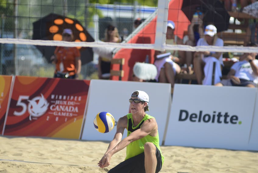 Ethan Boyd in action during the beach volleyball competition at the 2017 Canada Summer Games in Winnipeg.