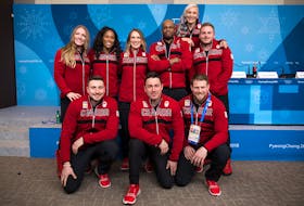 Summerside native Heather Moyse, standing, left, poses with the members of Team Canada’s bobsleigh team for the 2018 Winter Olympics during a media conference on Feb. 6. Moyse will team with Alysia Rissling in the two-woman competition that takes place on Tuesday and Wednesday. David Jackson/Canadian Olympic Committee