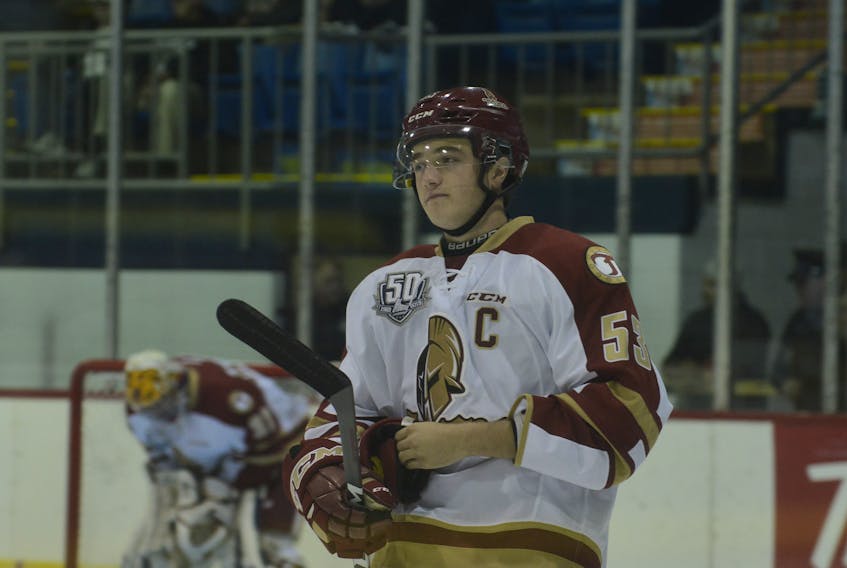 Defenceman Noah Dobson of Summerside is captain of the Acadie-Bathurst Titan for the 2018-19 Quebec Major Junior Hockey League season.
