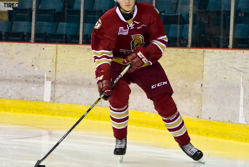 Noah Dobson in action with the Acadie-Bathurst Titan of the Quebec Major Junior Hockey League.