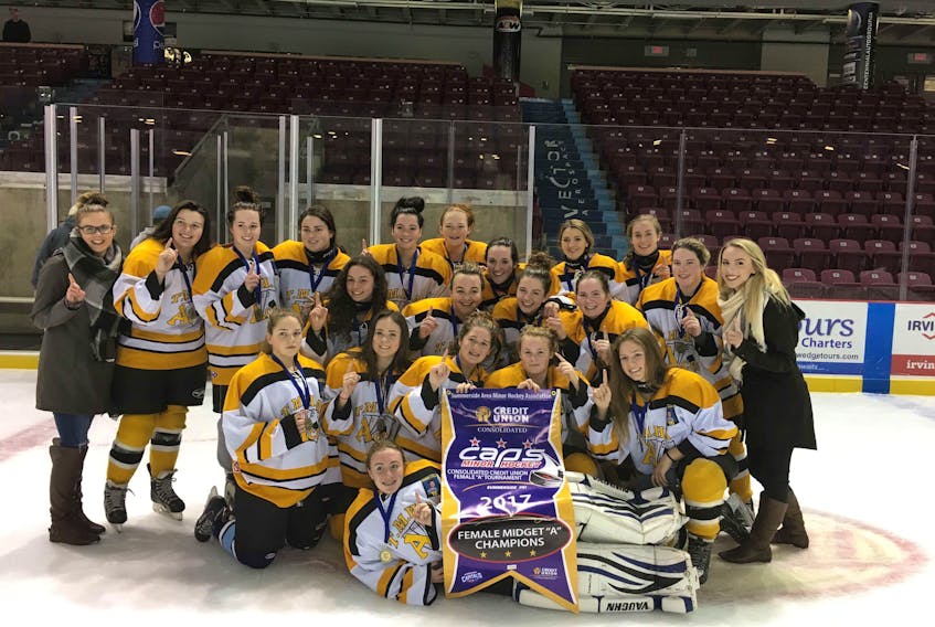 The Tignish Aces won the Consolidated Credit Union midget A female hockey tournament in Summerside on Sunday afternoon. The Aces defeated the Pictou County Selects 2-0 in the championship game.