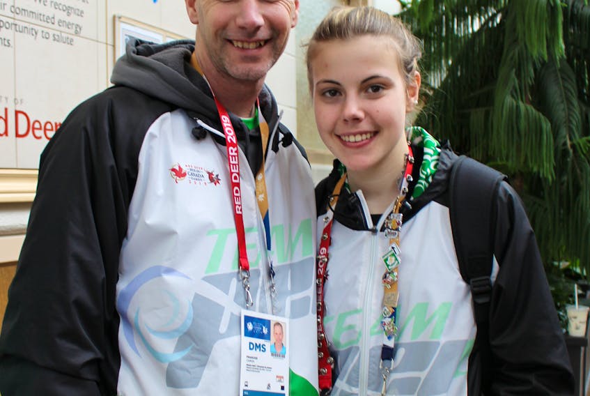 Francois and Natalie Caron chat at the 2019 Canada Winter Games in Red Deer, Alta., this week.