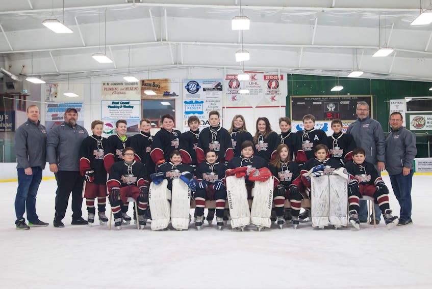 The first half of the 50th Kensington, P.E.I.-Bedford, Que., Peewee Friendship Hockey Exchange will take place in the Kensington area this weekend. Members of the Kensington team are, front row, from left: Landon Duffy, Kaelan Wood, Kristyn Taylor, Alex Clark, Maya Grace MacEwen, Kale Hunter and Jackson Rogers. Back row: Scott White (assistant coach), Trevor Moase (assistant coach), Tyson McCardle, Luke Gallant, Matthew White, Brandan Moase, Morgan Gaudet, Ty Sherry, Trinity Somers, Emma Ellsworth, Jase Sherry, Ryan Cash, Dallas Hughes, Chris McCardle (coach) and Aaron Rogers (trainer).