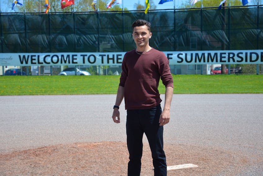 First-year Summerside Area Baseball Association president Tanner Doiron checks out the pitching mound on the Very Important Volunteer Field at Queen Elizabeth Park in Summerside. The VIV Field will be one of the fields that will host games in SABA’s annual Opening Day on Saturday, June 2.