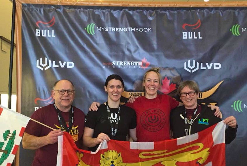 From left, Tilman Gallant, Miranda Crane, Jeri Munro and Arlene Van Diepen represented P.E.I. at the Canadian Powerlifting Union’s powerlifting and bench press championships in Calgary recently.
