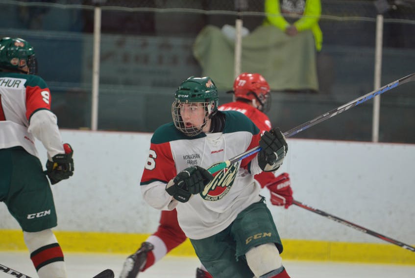 Kensington Wild forward Lucas Parsons scored two goals in a 7-2 road win over the Moncton Flyers on Saturday night. It was the Flyers’ first loss of the 2018-19 regular season, and the win moved the Wild to within two points of first place in the New Brunswick/P.E.I. Major Midget Hockey League.