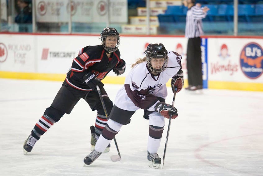 Katelyn Dunn scored two goals on Sunday to help the Holland Hurricanes to a 4-1 victory over UNB in Eastern Canadian Women’s Hockey League play in Fredericton, N.B.