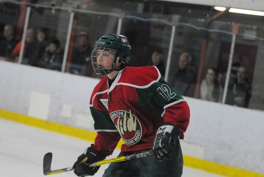 Kensington Monaghan Farms Wild forward Colby MacArthur recorded four goals and three assists in two New Brunswick/P.E.I. Major Midget Hockey League games last weekend.