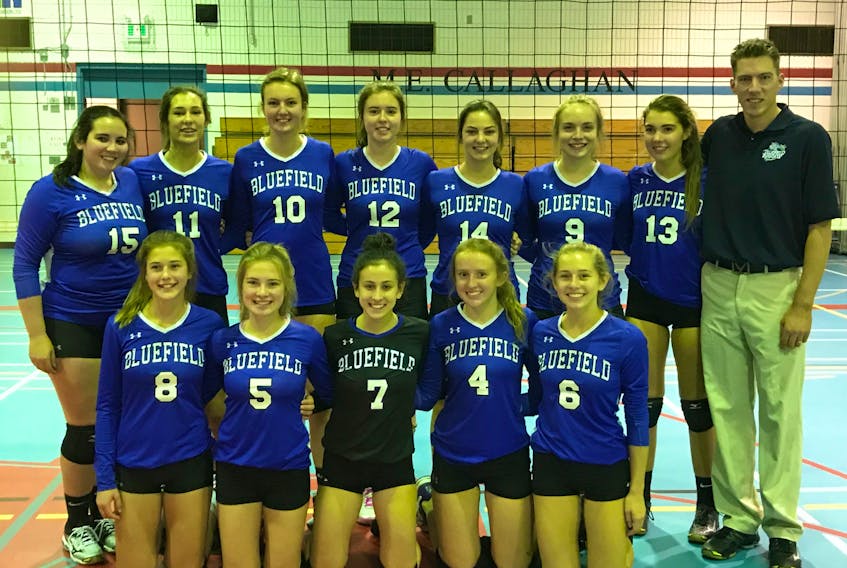 The Bluefield Bobcats won the girls’ title at the 34th annual Callaghan Volleyball Classic on Saturday afternoon. The Bobcats defeated the host Westisle Wolverines 2-0 (26-24, 25-17) in the championship match played at M.E. Callaghan Intermediate School. Members of the Bobcats are, front row, from left: Ashlyn Carpenter, Sophia Vickerson, Kira Duckworth, Vicki DesRoches and Jayde Inman. Back row: Jessica Gallant, Sarah Inman, Emma Fleming, Meaghan Stewart, Emily McQuaid, Zoe MacKenzie, Mary Lowther and Darren Dawson (coach).