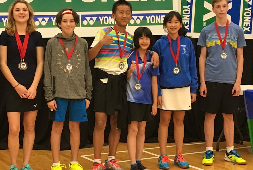 In the under-15 Mixed Doubles division at the 2017 Scott Open in Halifax Island badminton players had strong finishes including Adelle Breau, Spencer Gallant (3/4), Sam Yuan, Jing Yi Chen (1st), Jesse Hayes, and Lareina Shen (2nd). Submitted Photo