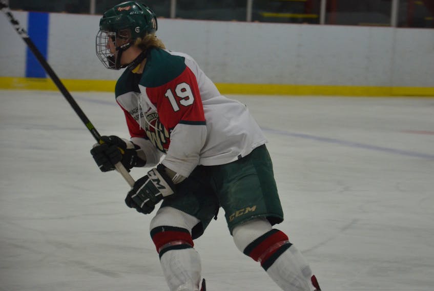 Frank Fortin scored two goals for the Kensington Monaghan Farms Wild in a 6-2 win over the Saint John Vitos on Saturday night. The New Brunswick/P.E.I. Major Midget Hockey League game was played at Community Gardens. Jason Simmonds/Journal Pioneer