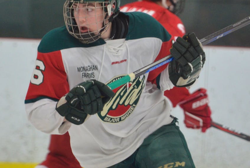Lucas Parsons scored a hat trick and had four points to spark the Kensington Wild to a 6-0 home-ice win over the Saint John Vitos in the New Brunswick/P.E.I. Major Midget Hockey League on Saturday night.