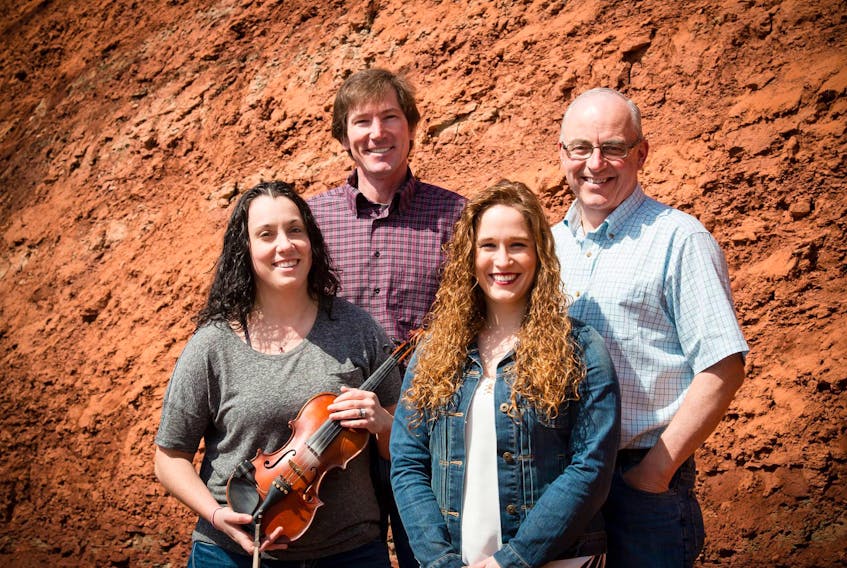 Keelin Wedge, (from left) Eddy Quinn, Courtney Hogan-Chandler and John B. Webster of the Island band, Fiddlers' Sons, will play Trinity United Church in Summerside Sunday, Feb. 18, at 2 p.m.