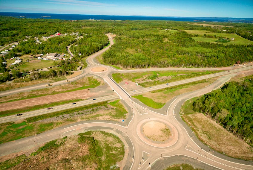An overhead view of the Paqtnkek Highway Interchange Project. Paving has commenced and announcements are expected soon on developments around the area. Dennis Pictou