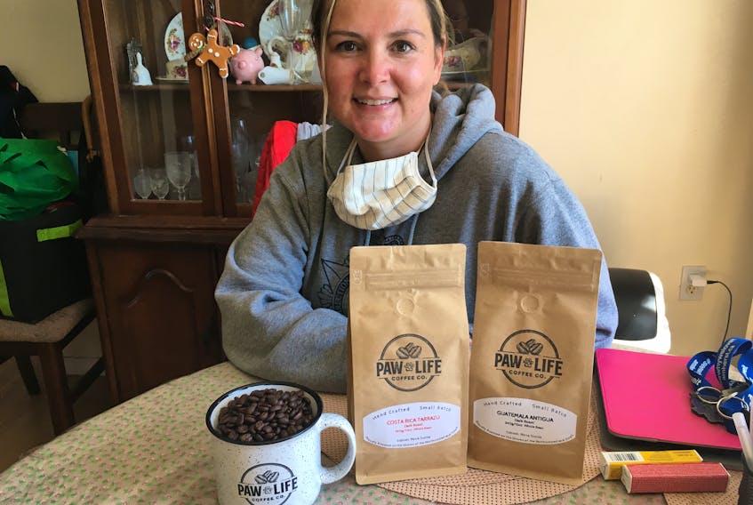 Trina Wilson of Tidnish has combined a love of coffee and a love of animals into the creation of Paw Life Coffee Company that produces small batch coffee.