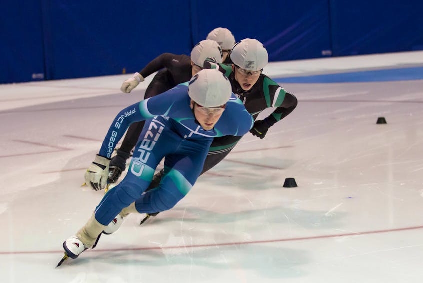 Peter McQuaid, left, will compete for P.E.I. at the Canada Cup Short Track speed skating competition this weekend in Laval, Que. (Photo courtesy of Amanda Burke)