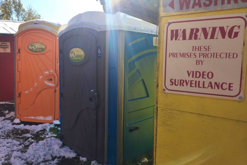 The portable toilets at River Breeze Farm in Upper Onslow, where two cell phones have accidentally gone to a watery grave recently.
BILL SPURR/Chronicle Herald