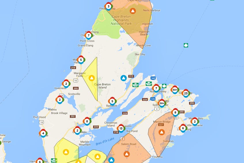 The Nova Scotia Power outage map for Cape Breton on Friday at 7 a.m.