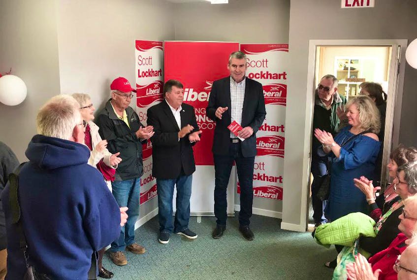 Premier Stephen McNeil and Liberal candidate Scott Lockhart greet supporters soon after the June 19 byelection was called in Cumberland South.