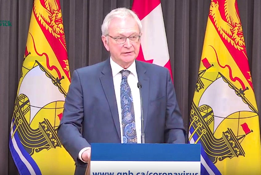 New Brunswick Premier Blaine Higgs announces an urgent nursing home placement process during a press briefing on Tuesday, one of the measures introduced by the provincial government to help reduce the spread of COVID-19.
