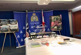 Items, including weapons, drugs and money, seized as part of Project Broken — an investigation into organized crime and drug trafficking — were displayed at RCMP headquarters in St. John’s today.