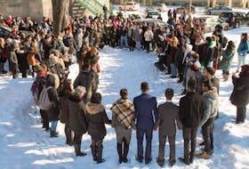 Dawson College students in Montreal take part in a vigil, Jan. 31, for victims of the mosque shooting in Quebec City on Jan. 29. 