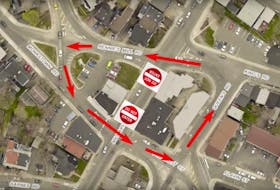 The City of St. John's is changing traffic circulation at Rawlins Cross on a trial basis this summer. Before the changes are put in place — at a date yet to be announced — an information session for the public is planned for July 25 at the Bannerman Park Pool House. — Screen shot from City of St. John's YouTube video