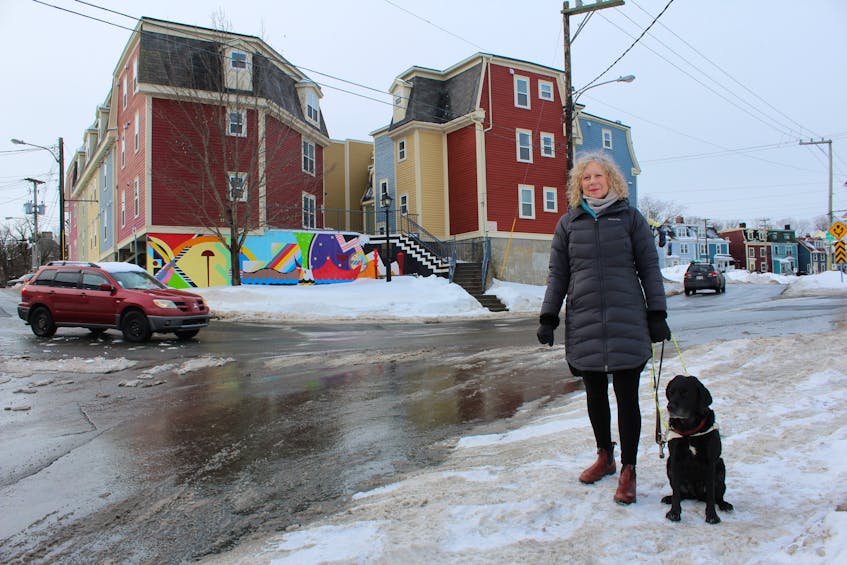 Anne Malone says she felt safer walking through Rawlins Cross as a person with sight loss when the intersection had traffic lights. JUANITA MERCER/THE TELEGRAM