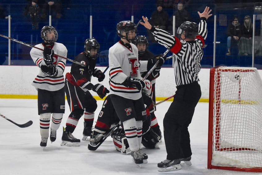 Glace Bay’s last glimmer of hope of tying up the Red Cup Showcase championship game was dashed when the referee waved off what appeared to be a Panthers goal in the dying seconds of their 3-2 loss to the Northumberland Nighthawks, of Westville, on Sunday afternoon at the Cape Breton County Recreation Centre in Coxheath. The host Riverview Redmen lost 7-2 to this year’s champions in one of the Sunday morning semifinals, while Glace Bay defeated Antigonish’s Dr. J. H. Gillis Royals in the other qualifer.