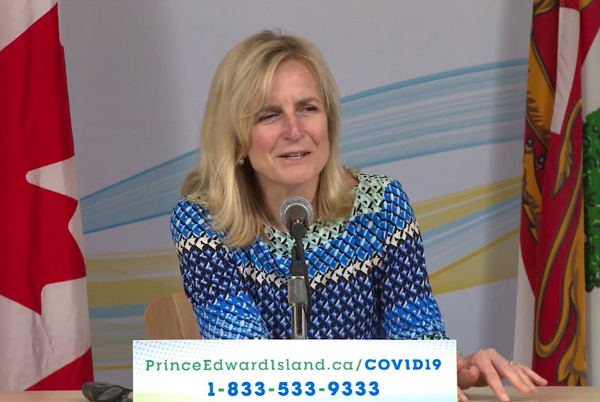 A screengrab of the briefing from Chief Health Officer Heather Morrison on Tuesday. Morrison and Premier Dennis King released details of the Province's plan to loosen public health restrictions over May and June.