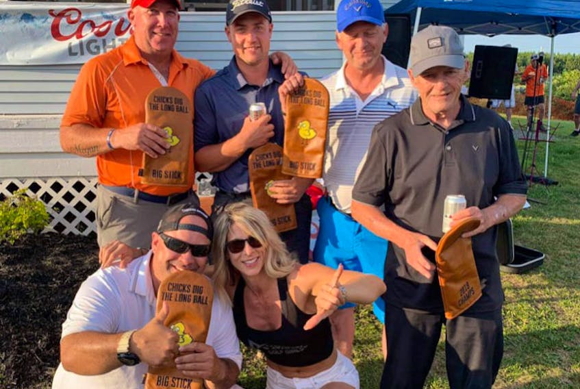 Members of the East Coast Athlete Five-Man Scramble at the Centennial Golf Club in Springhill included: (front, from left) Stu Ellis, Charmaine Miller, Sandy Livingston Sr., (back, from left) Andrew Power, Brad McCormick and Rodney Rideout.